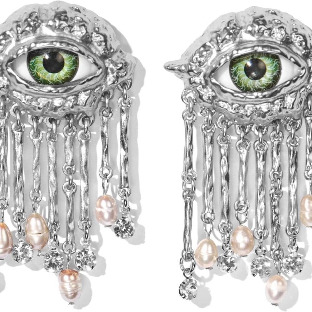 Evil Eye Earrings Gold Plated Freshwater Pearls Dangle Statement Jewelry